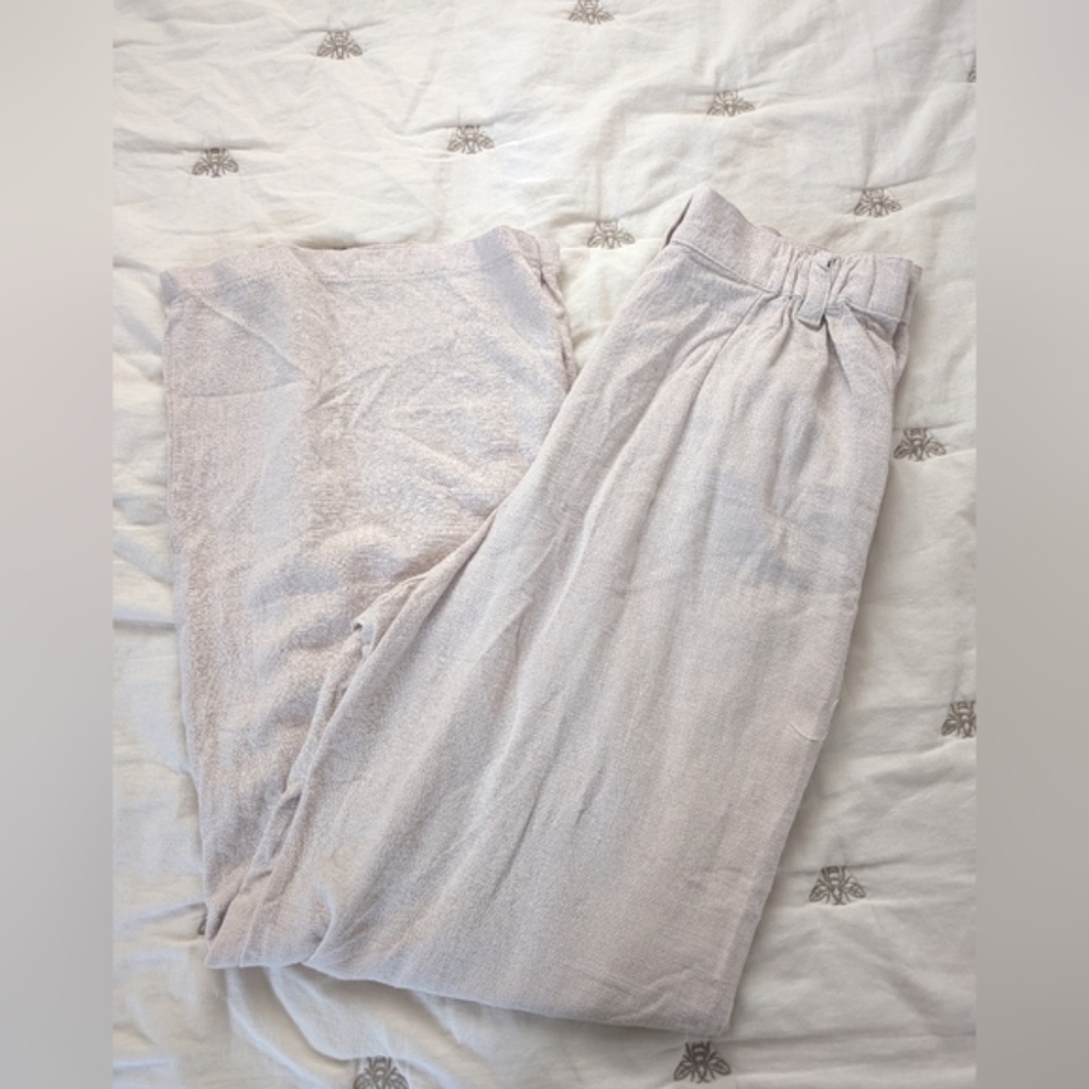 Asos Design Cream Wide Leg Pleated Linen/Cotton Blend Pants Size 6